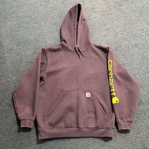 Carhartt Men's Dark Gray Hoodie with Yellow Logo